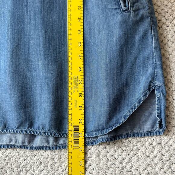 Cloth & Stone Dress Women S Blue Tencel Chambray Shirt Collar V-Neck Pockets - Picture 12 of 14